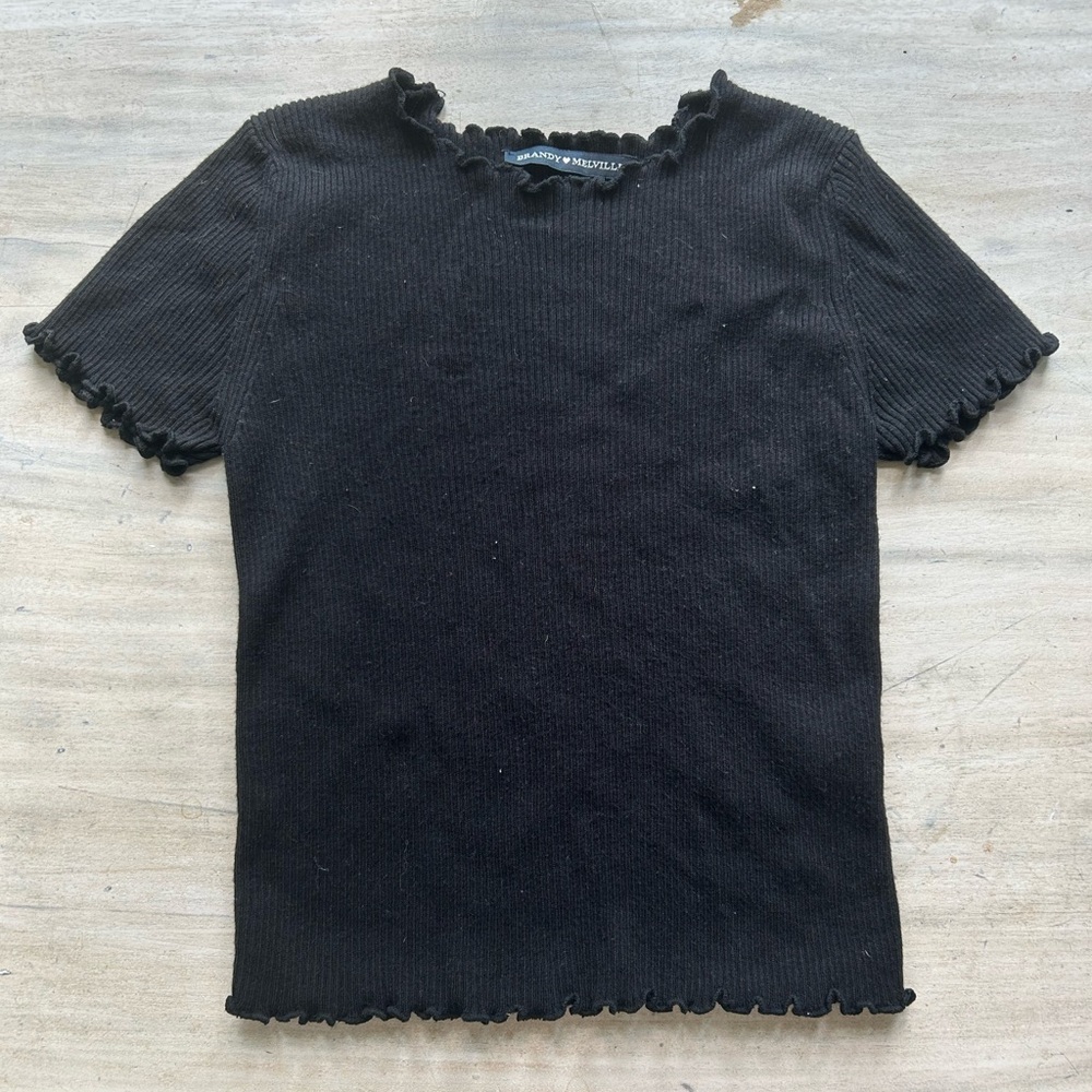 Brandy Melville Black Lettuce Hem Top